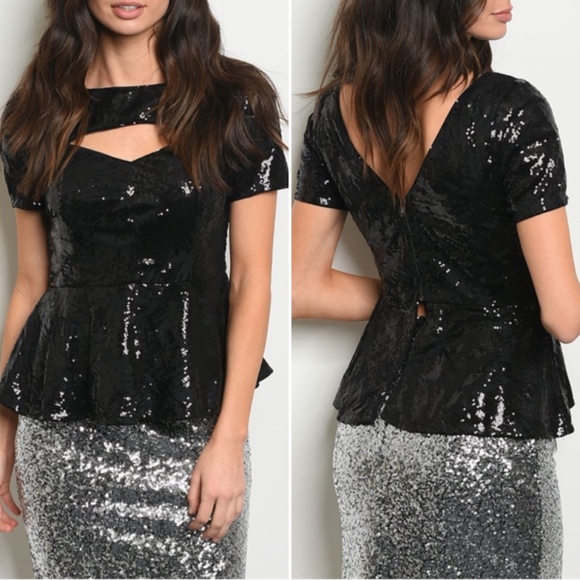 Trend Setter Diva Boutique item Tops - BLACK SEQUIN PEPLUM TOP
